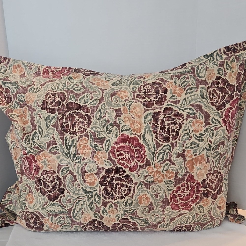 Eddie Bauer Home Vintage Floral Burgundy Sage Cotton Standard Pillow Sham Set